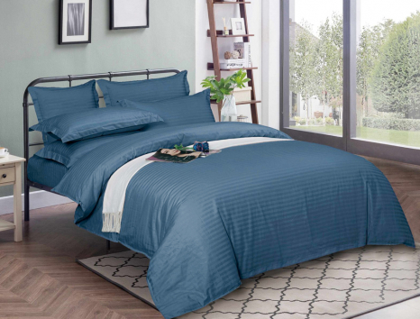 Євро-максі набір постільної білизни 200*220 з Страйп Сатину з простирадлом на резинці №554220