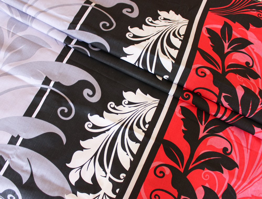 Ткань для постельного белья Бязь "Gold" Lux "Абстрактный принт (завитки, полоска, червоный)" GL647