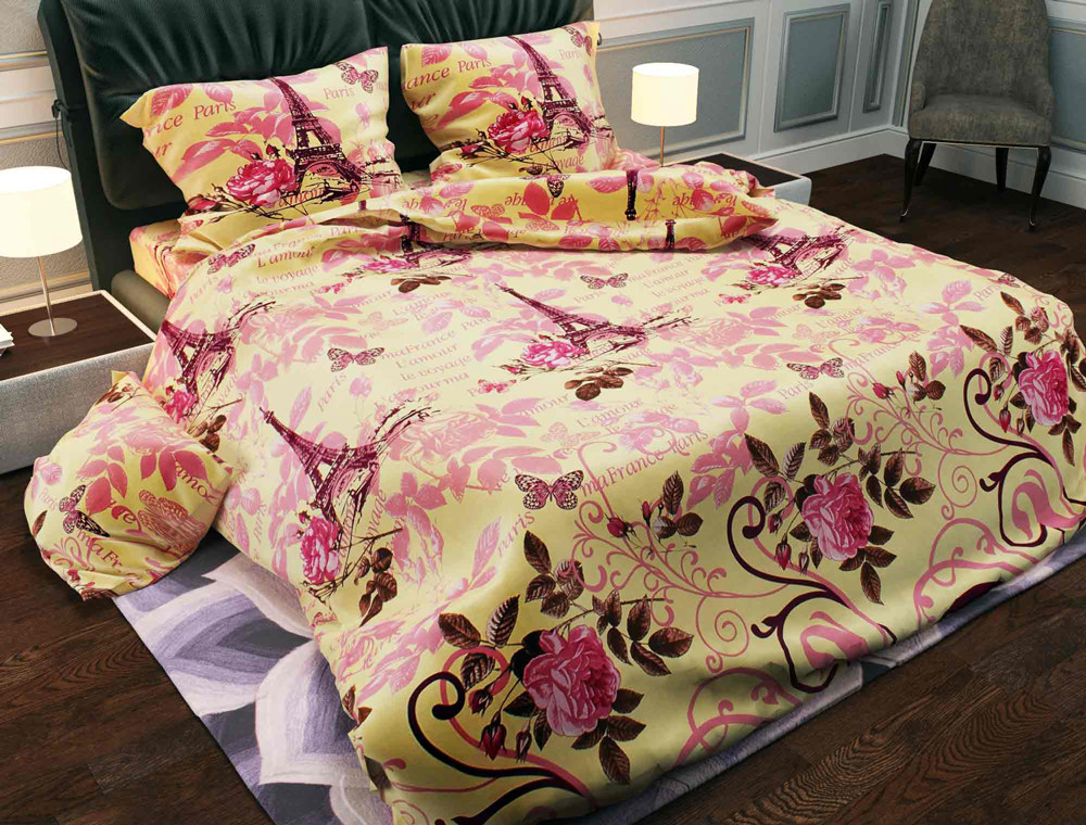 Ткань для постельного белья Бязь "Gold" Lux "Париж (архитектура, цветочный)"  GL498