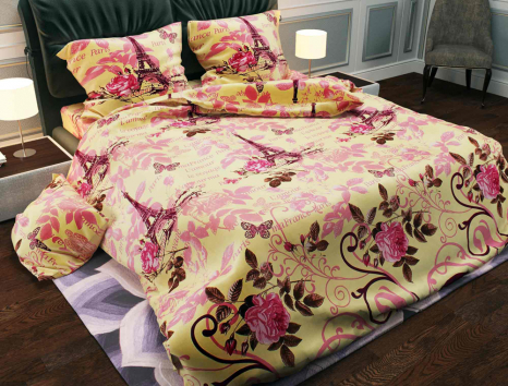 Ткань для постельного белья Бязь "Gold" Lux "Париж (архитектура, цветочный)"  GL498