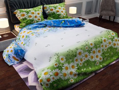 Ткань для постельного белья Бязь "Gold" Lux "Ромашковое поле" GL2890R