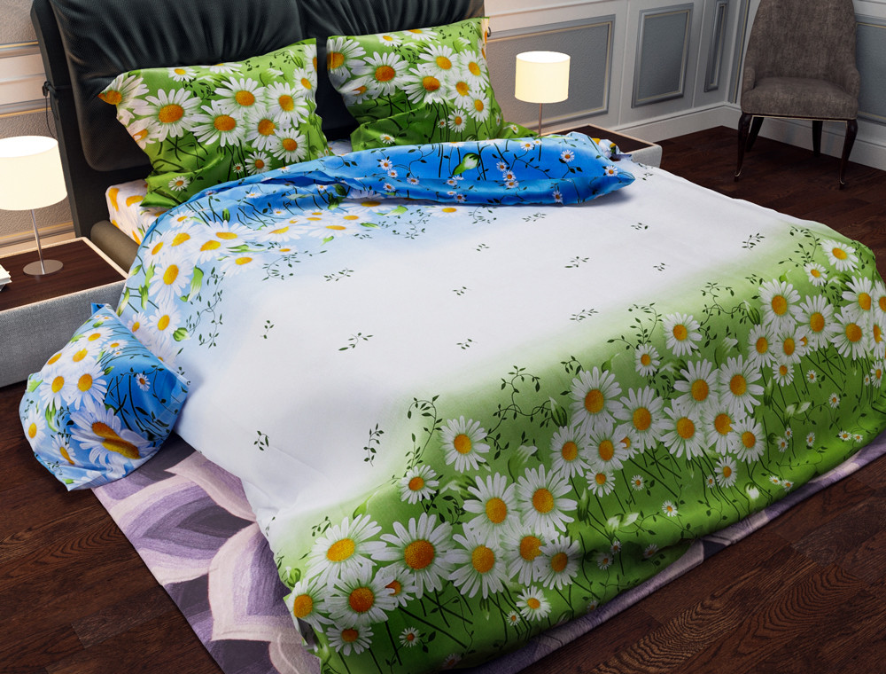 Ткань для постельного белья Бязь "Gold" Lux "Ромашковое поле" GL2890R