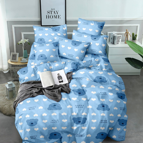 Ткань для постельного белья Бязь "Gold" Lux детская "Синий счастливый медведь" GLB756blue