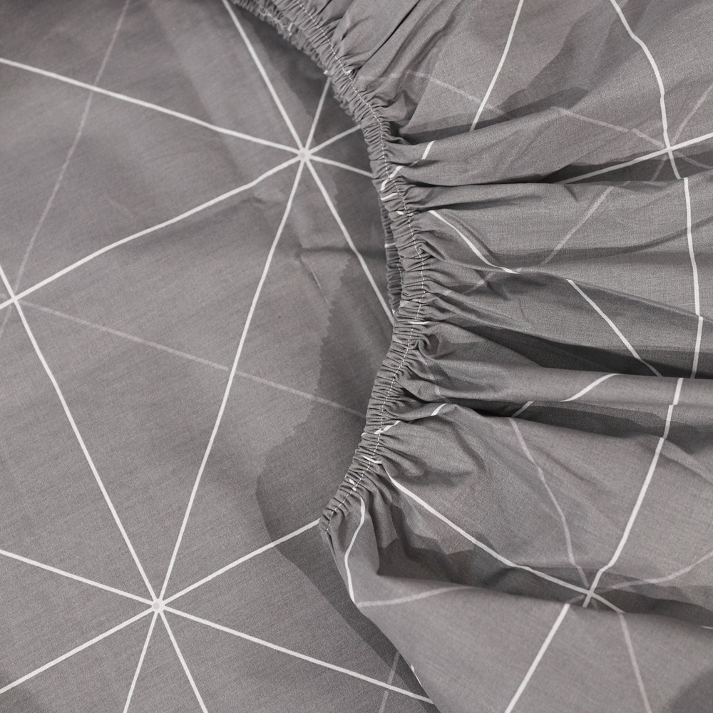 Простирадло на резинці (180*200*25) сіре з геометричним принтом  №661100