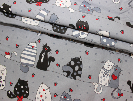 Тканина для постільної білизни Бязь "Gold" Lux дитяча "Котики (сірий)" GLB101