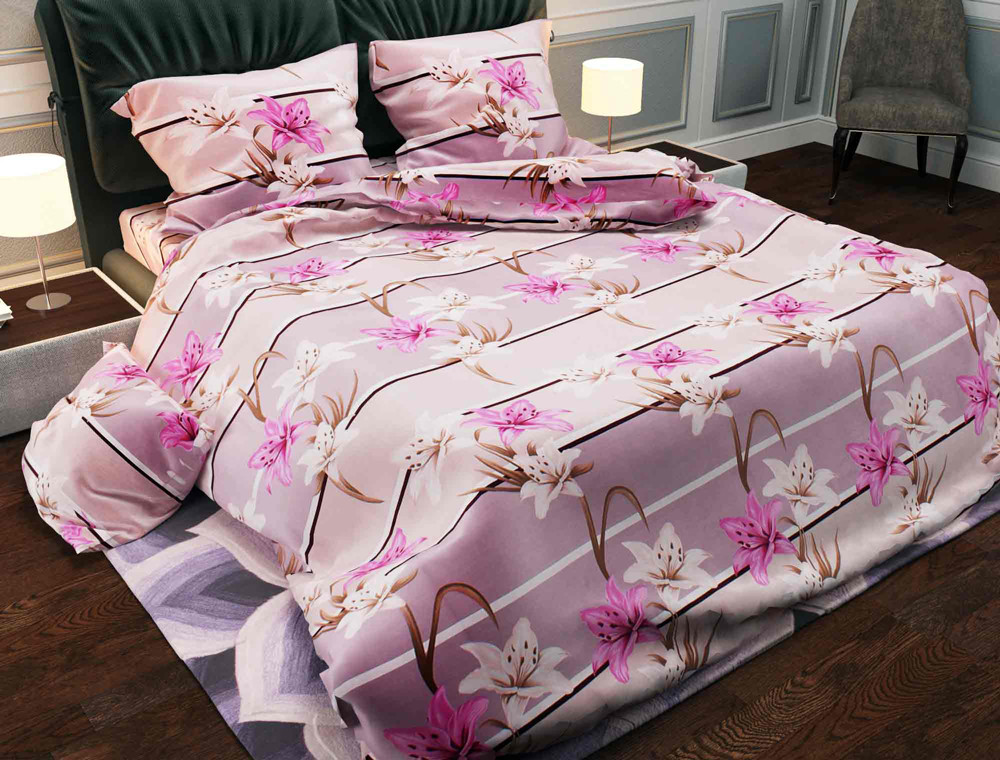 Тканина для постільної білизни Бязь "Gold" Lux "Квітковий принт (рожевий, смужка)" GL470.