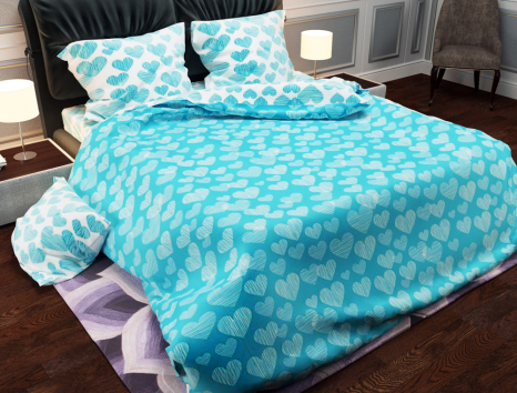 Тканина для постільної білизни Бязь "Gold" Lux "Ярмарок сердець (блакитний)" GL957 (A+B) - (50м+50м)