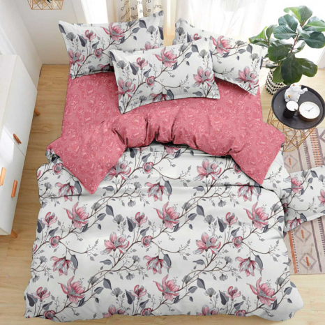 Тканина для постільної білизни Бязь "Gold" Lux "Квітковий хаос (рожевий)" GL1530 (A+B) - (50м+50м)