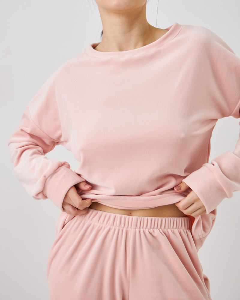 Жіночий велюровий костюм (Розмір M) пудровий №20222148