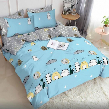 Ткань для постельного белья Бязь "Gold" Lux детская GLB8033-blue (A+B) - (50м+50м)