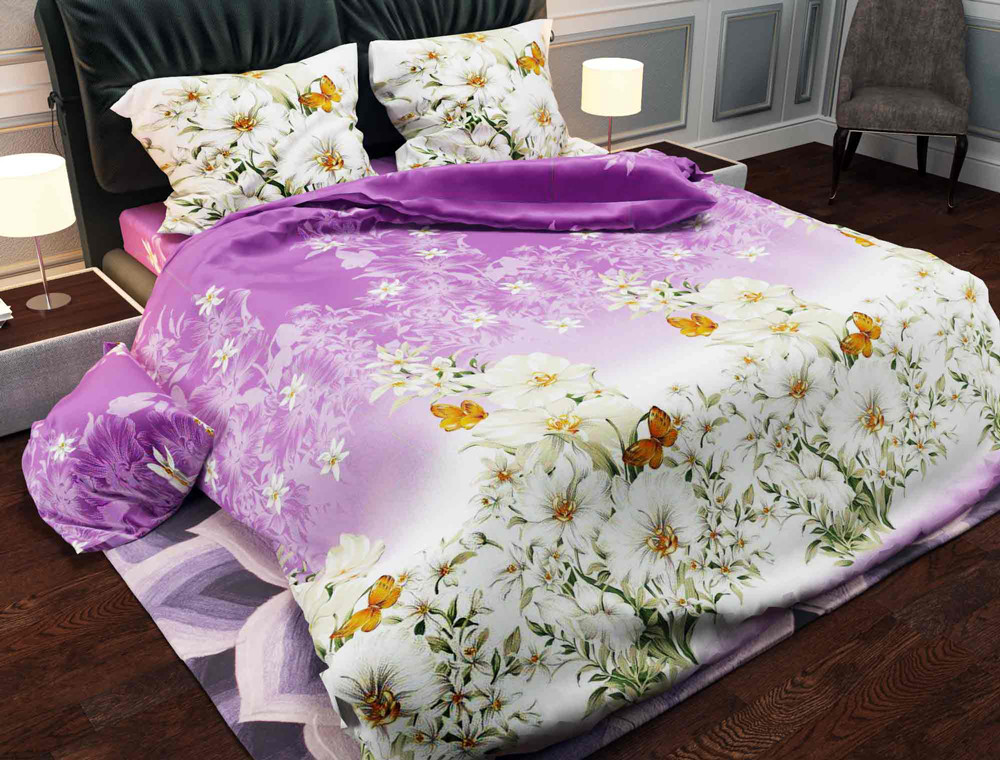 Ткань для постельного белья Бязь "Gold" Lux "Цветочная поляна (фиолетовый)" GL160.
