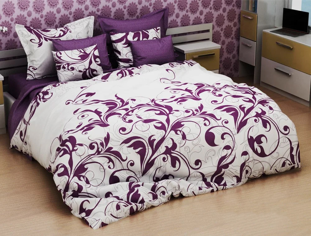 Ткань для постельного белья Бязь "Gold" Lux "Завитки (фиолетовый)" GL051 (A+B) - (50м+50м)