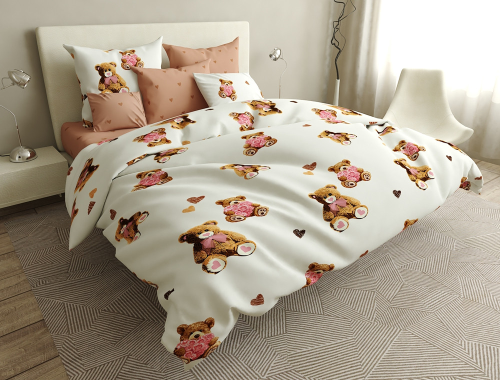 Полуторний набір постільної білизни 150*220 із Сатину №1091 Черешенка™