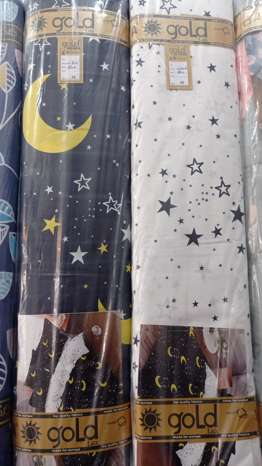 Ткань для постельного белья Бязь "Gold" Lux "Сияние месяца (синий)" GL1577 (A+B) - (50м+50м)