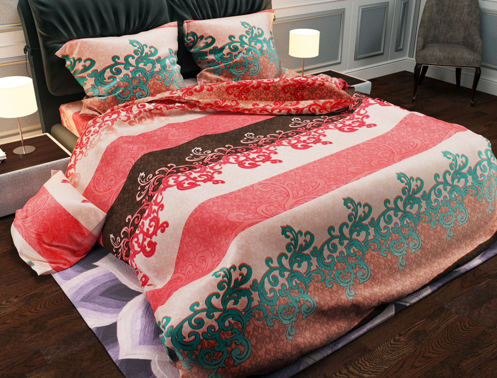 Ткань для постельного белья Бязь "Gold" Lux "Абстрактный принт (розовый, полоска)" GL1200