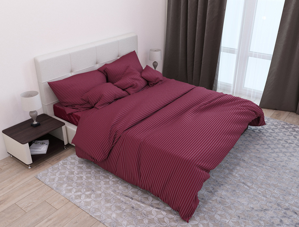 Ткань для постельного белья Страйп-сатин ST220-bordo (60м)