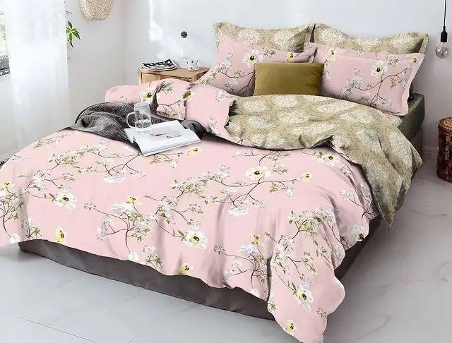 Двоспальний набір постільної білизни 180*220 із Бязі "Gold" з простирадлом на резинці №14238AB Черешенка™