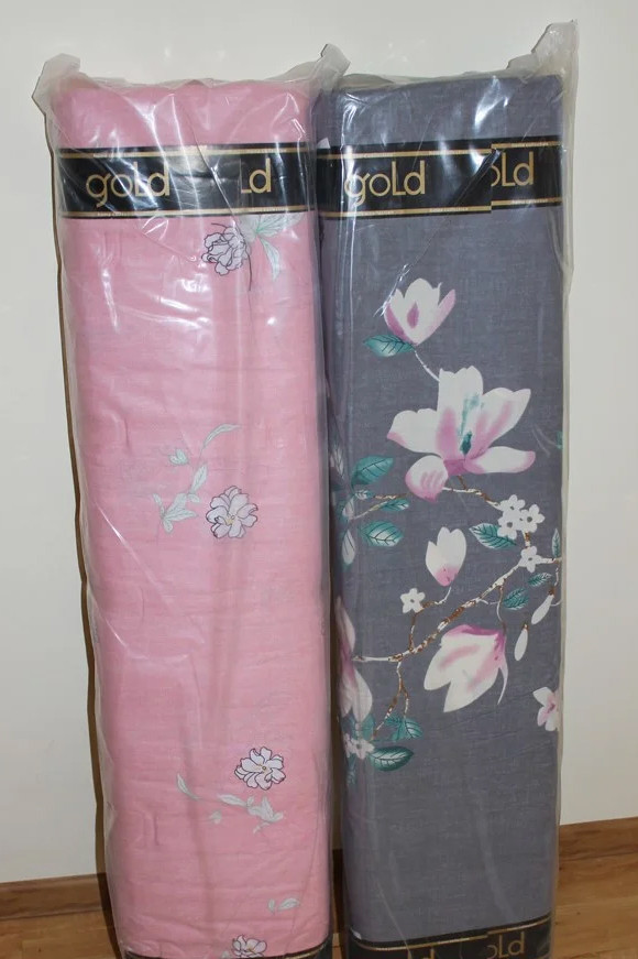 Тканина для постільної білизни Бязь "Gold" Lux "Квітковий принт (сірий)" GL980 (A+B) - (50м+50м)