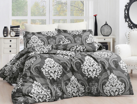 Ткань для постельного белья Бязь "Gold" Lux "Абстрактные серые монограммы" GL3964