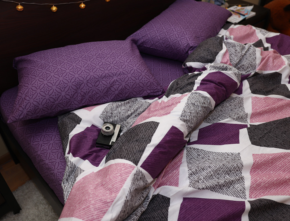 Полуторный набор постельного белья 150*220 из Сатина №054AB Черешенка™