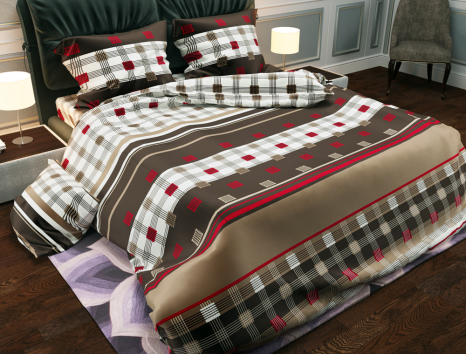 Ткань для постельного белья Бязь "Gold" Lux "Шотландка (коричневый)"  GL823