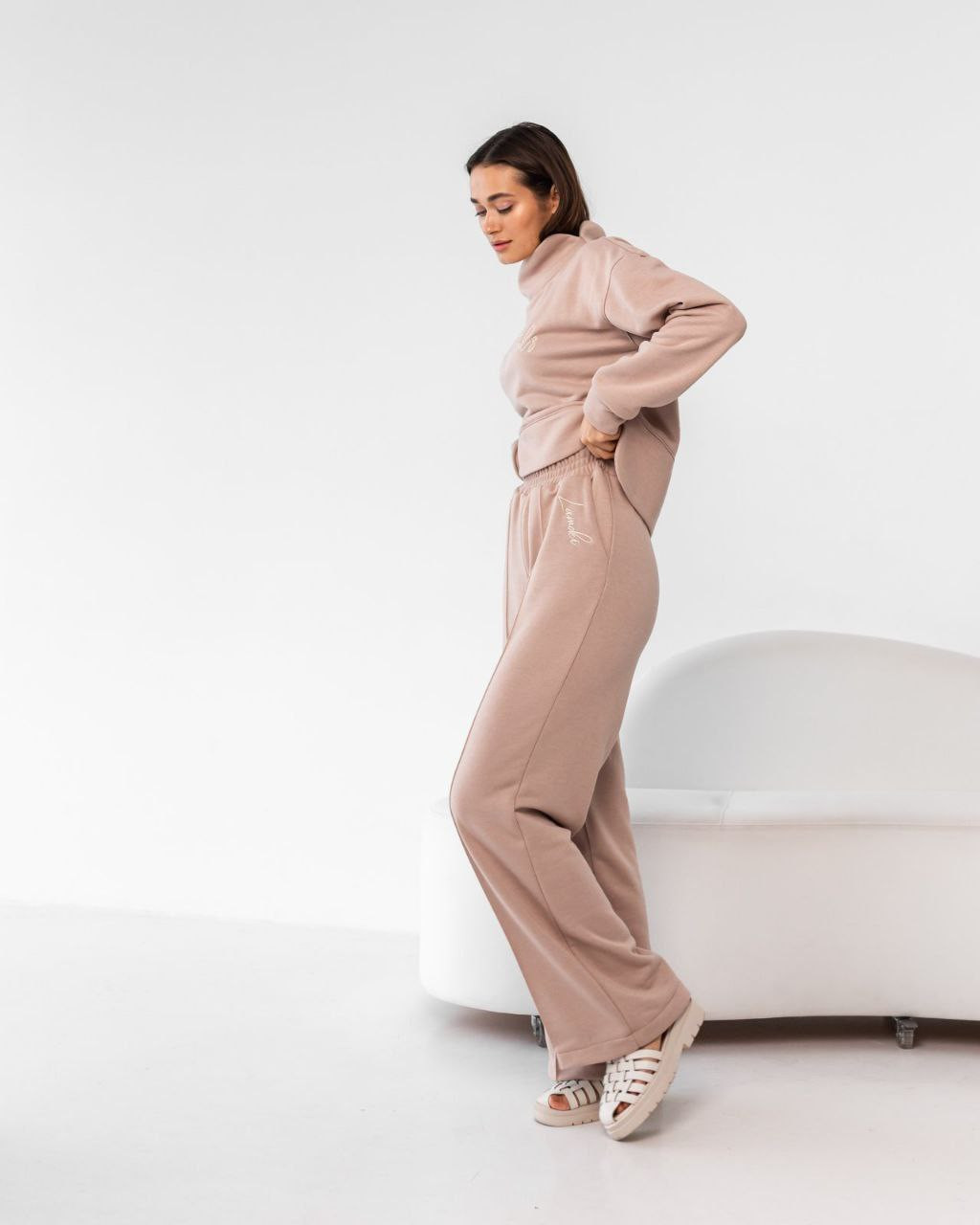 Жіночий костюм зі штанами палаццо (Розмір L) какао №231_0020