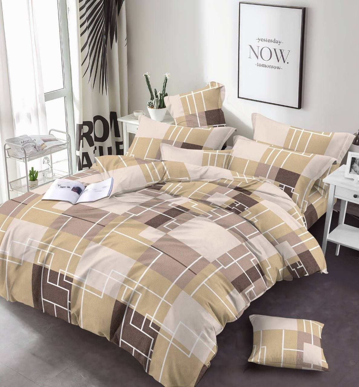 Ткань для постельного белья Бязь "Gold" Lux "Линии и квадраты" GL8135beige