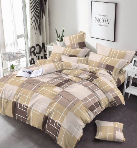 Ткань для постельного белья Бязь "Gold" Lux "Линии и квадраты" GL8135beige