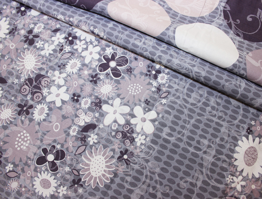 Тканина для постільної білизни Бязь "Gold" Lux "Квітковий геометричний принт (синій)" GL508