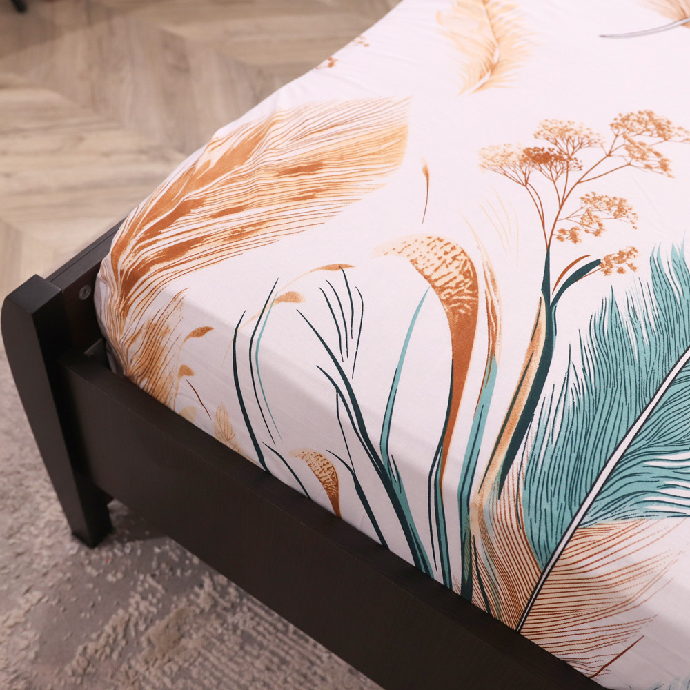 Простирадло на резинці (180*200*25) біле з принтом "пір'я" №668266