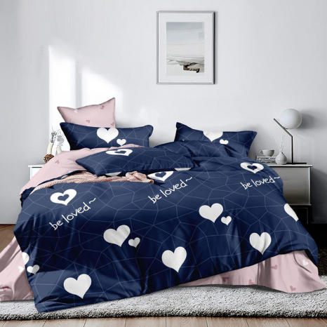 Тканина для постільної білизни Бязь "Gold" Lux "Бути коханим (синій)" GL1680 (A+B) - (50м+50м)