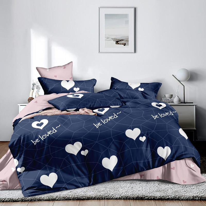 Тканина для постільної білизни Бязь "Gold" Lux "Бути коханим (синій)" GL1680 (A+B) - (50м+50м)