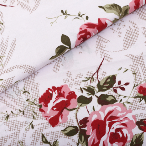 Тканина для постільної білизни Бязь "Gold" Lux "Дрібні троянди (молочний)" GL280