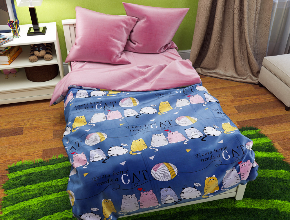 Тканина для постільної білизни Бязь "Gold" Lux дитяча "Коли-небудь вдома він кіт" GLB225 (A+B) - (50м+50м)