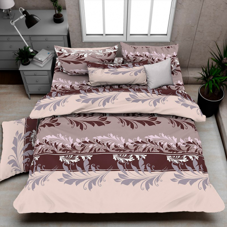 Ткань для постельного белья Бязь "Gold" Lux "Абстрактный принт (завитки, полоска, коричневый)" GL1137A