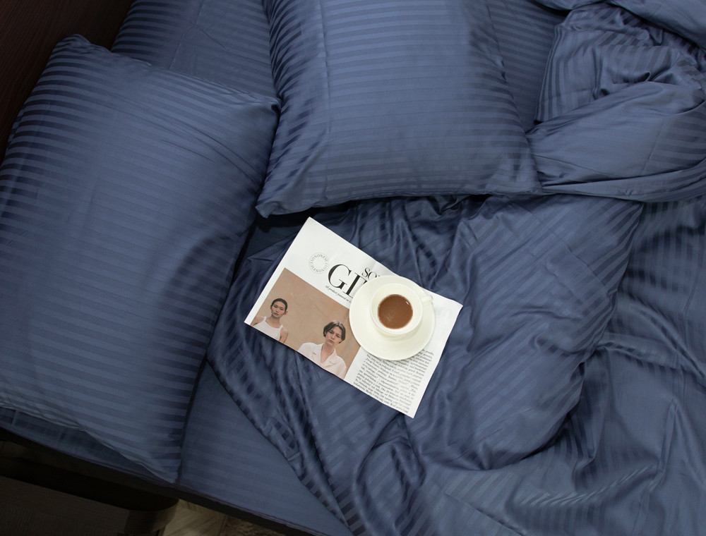 Євро-максі набір постільної білизни 200*220 зі Страйп Сатину №19-3928 Черешенка™