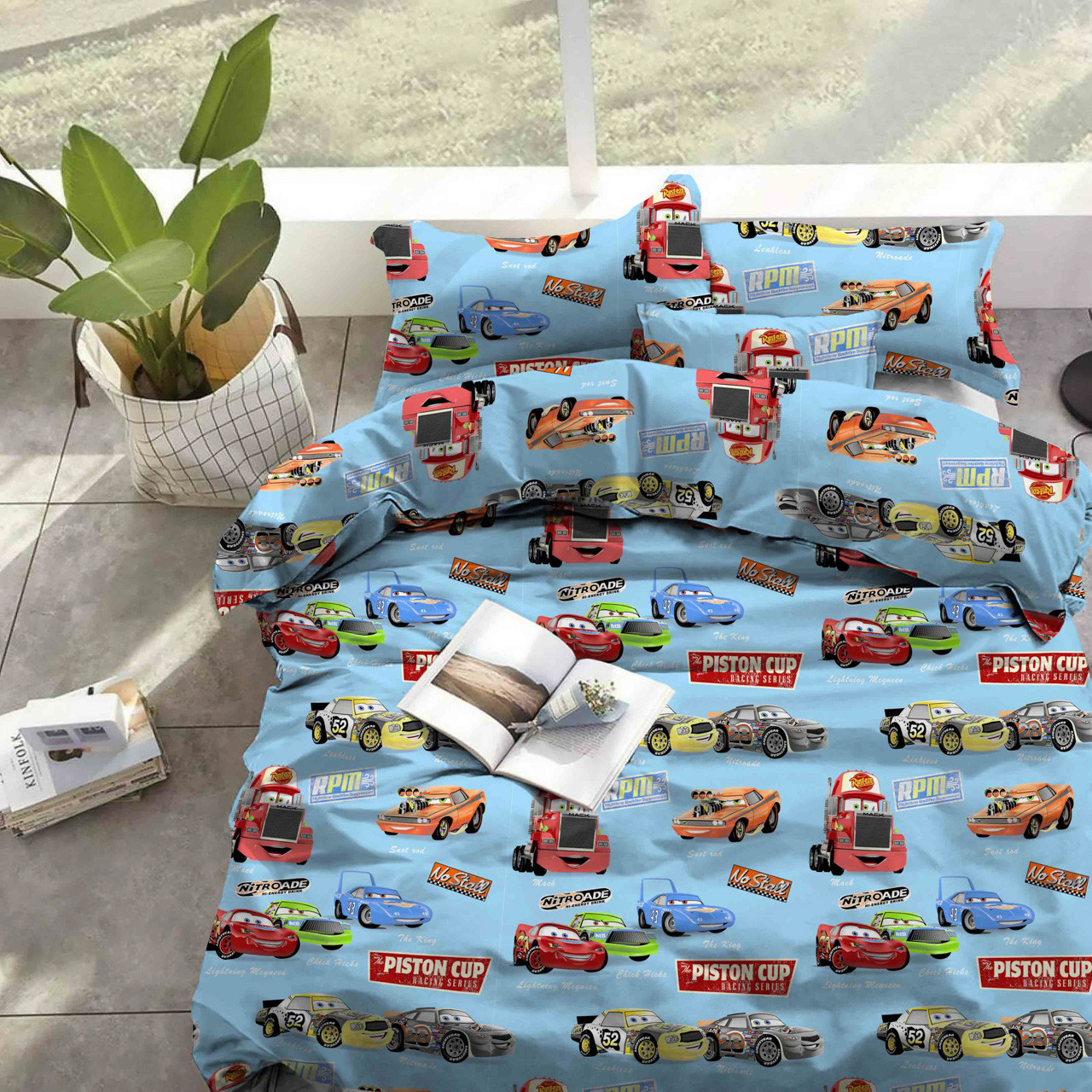 Тканина для постільної білизни Бязь "Gold" дитяча "Тачки" GLLB5659ltblue