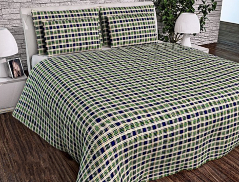 Ткань для постельного белья Бязь "Gold" Lux "Клетка (средний, зелёный)" GL1619.