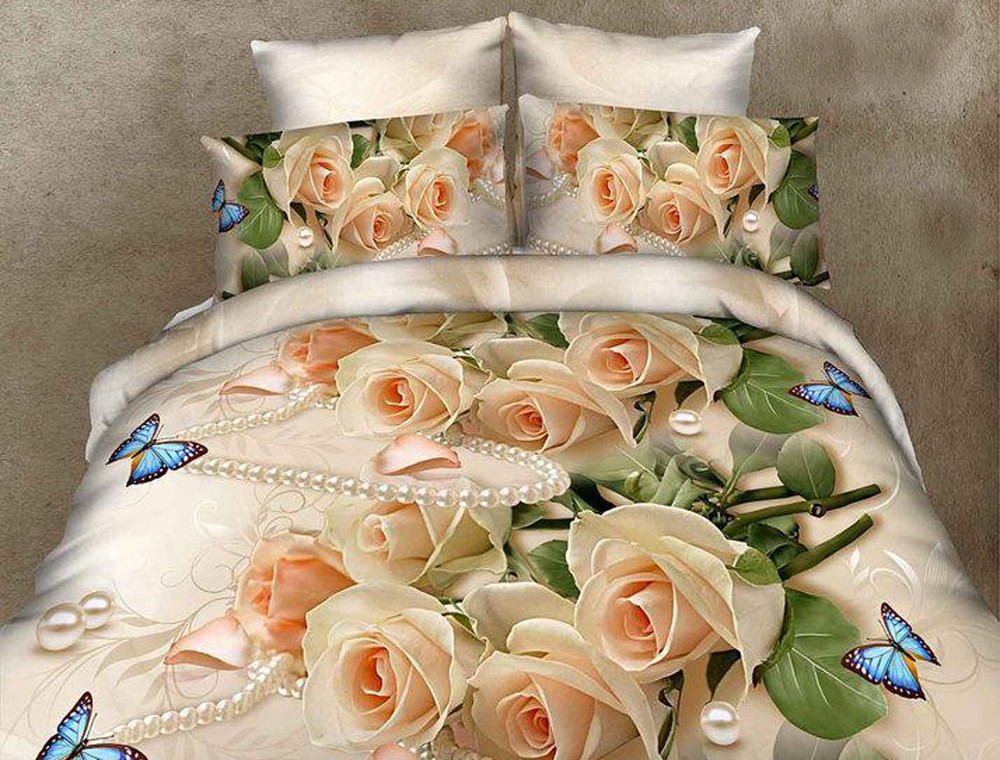 Ткань для постельного белья Бязь "Gold" Lux "Белые розы" GL693