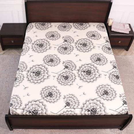 Простынь на резинке (90*200*25) бежевая с цветочным принтом №662615