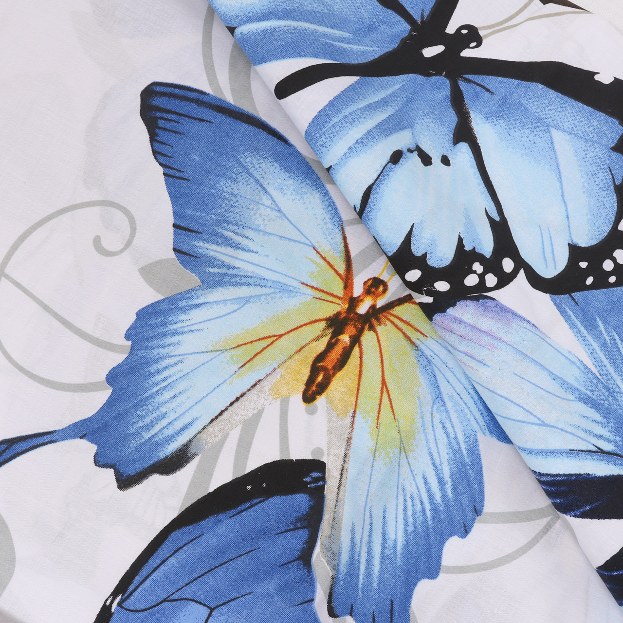 Ткань для постельного белья Бязь "Gold" Lux" Бабочки (синий)" GL1120 (A+B) - (50м+50м)