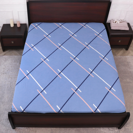 Простынь на резинке (180*200*25) голубое с геометрическим принтом №661747