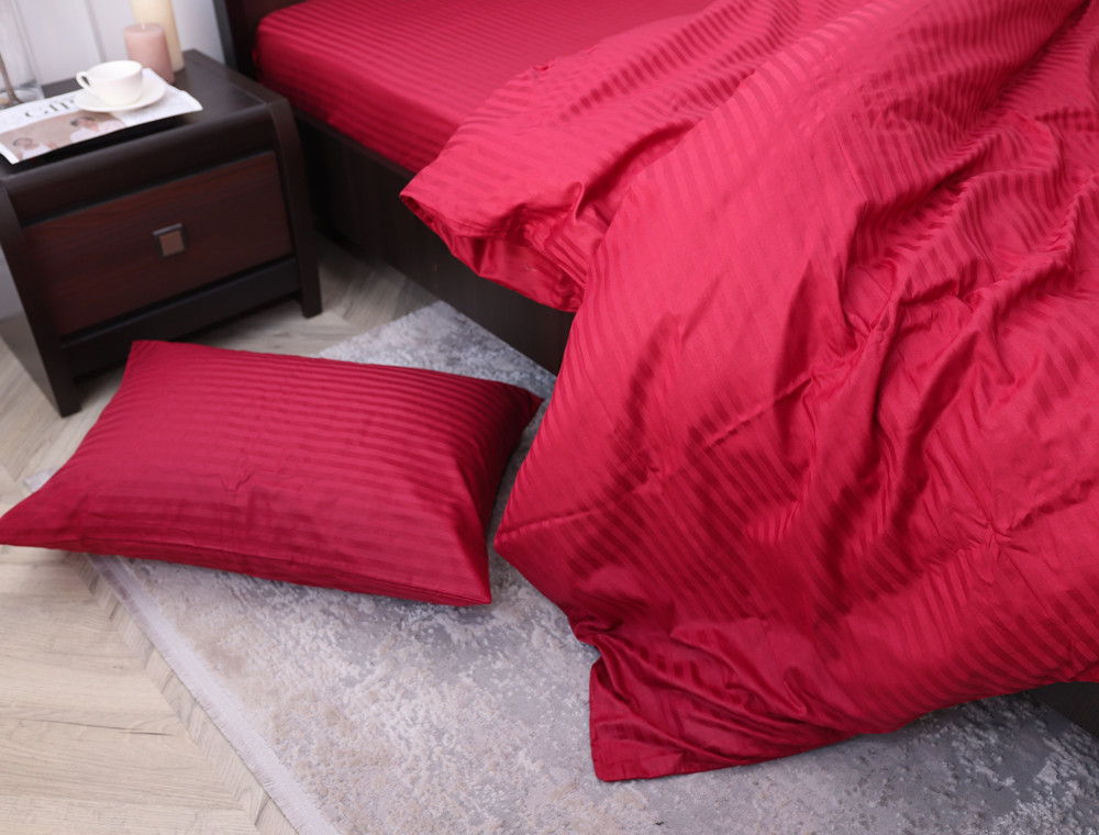 Полуторний набір постільної білизни 150*220 зі Страйп Сатину №19-1840 Черешенка™