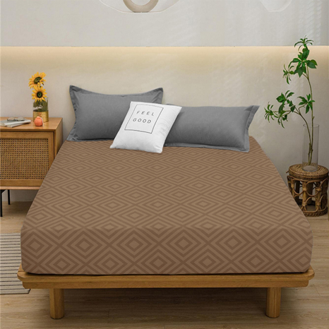 Простынь на резинке (90*200*25) ромб капучино №141