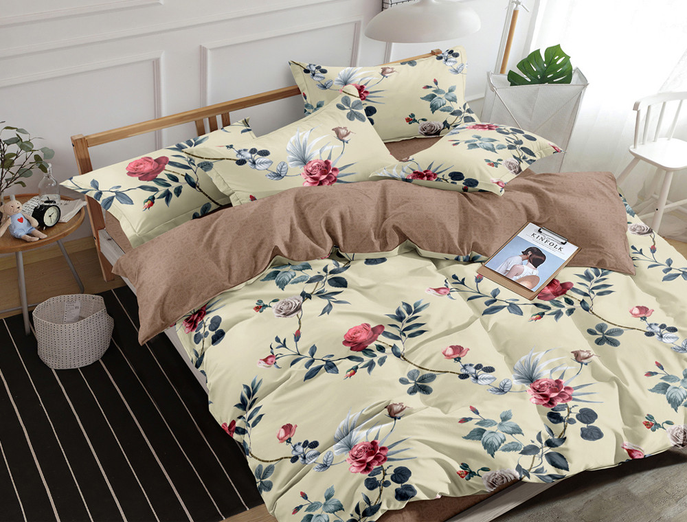 Евро макси набор постельного белья 200*220 из Сатина №1073AB Черешенка™