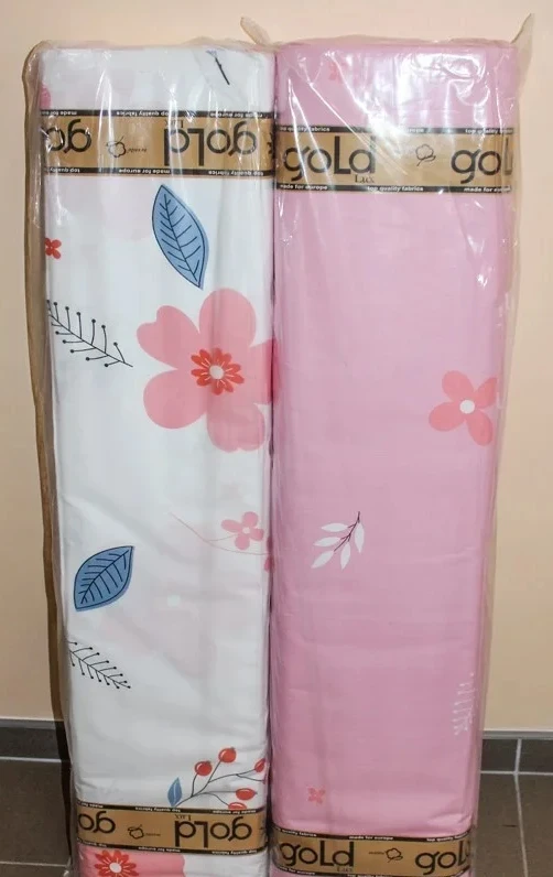 Ткань для постельного белья Бязь "Gold" Lux "Цветочный принт (розовый, белый)" GL1206 (A+B) - (50м+50м).