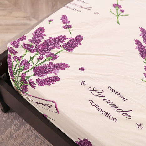 Простынь на резинке (160*200*25) молочное с цветочным принтом №660912