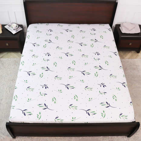 Простирадло на резинці (120*200*25) біле з рослинним принтом №668273