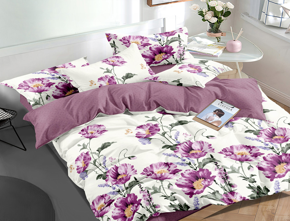 Полуторний набір постільної білизни 150*220 із Сатину №056AB Черешенка™