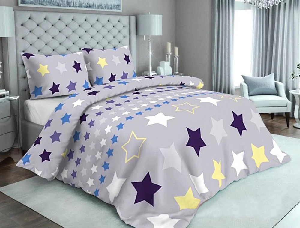 Ткань для постельного белья Бязь "Gold" Lux "Звезды (серый)" GL191